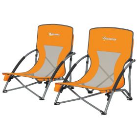 Set of 2 Folding Beach Chairs with Mesh Back, Carry Bag and Cup Holder for Outdoor Camping Lawn Sports Picnic, Orange