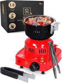 Red Multipurpose Electric Charcoal Starter Electric Charcoal Burner ETL Approved Electric Stove Coconut Charcoal Lighters with Tongs 450W Hot Pla